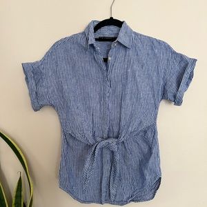 Ralph Lauren Striped Tie-Front Linen Shirt, Blue and white